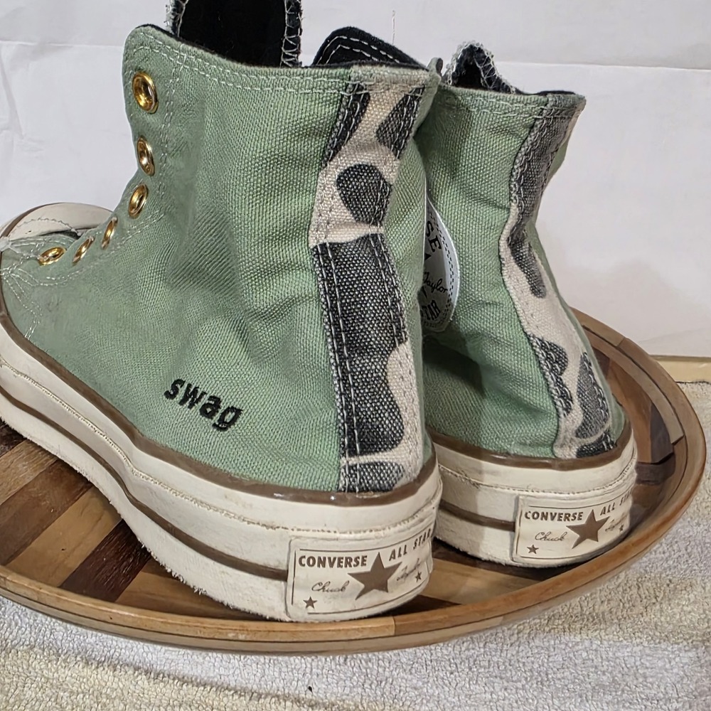 Converse Chuck Taylor All Star High Custom Green Cow 6 Mens Women's 8 No Laces - Picture 11 of 16
